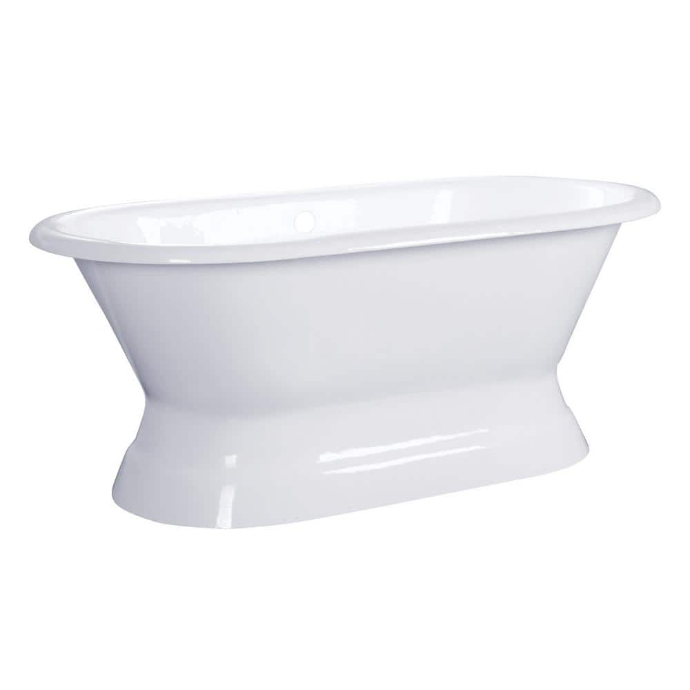 60 in. Cast Iron Double Slipper Pedestal Flatbottom Bathtub in White ...