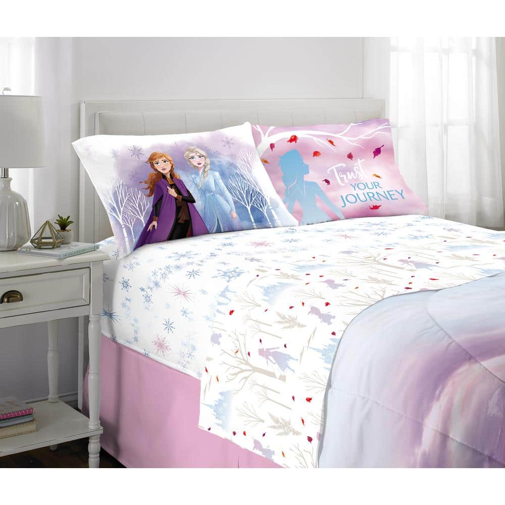 4 Piece Toddler Kid Frozen 2 Bedding Bed Set Magical Journey Lavender Elsa Olaf 