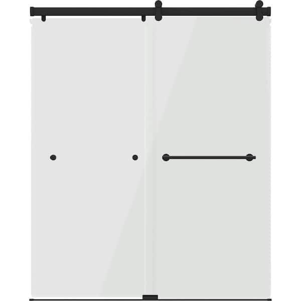 LuxeTrack Greydon 60 in. W x 72-1/2 in. H Frameless Sliding Shower Door, Matte Black, 6mm Clear Glass