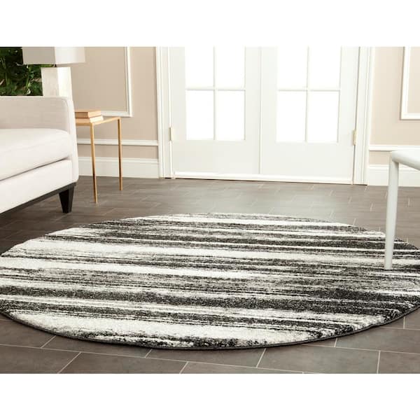 Retro Dark Gray/Light Gray 6 ft. x 6 ft. Round Striped Area Rug