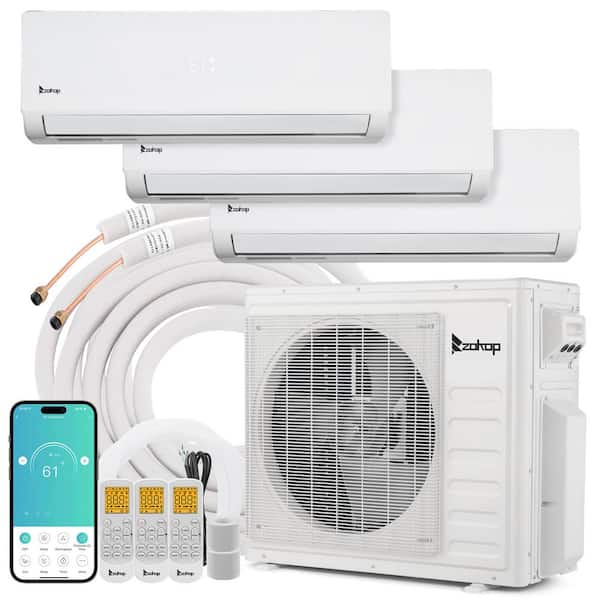 20-SEER2, 28000 BTU, 2.25-Ton, 3-Zone, WI-FI Ductless Mini Split Air Conditioner with Heat Pump 9K Plus 9K Plus 12K