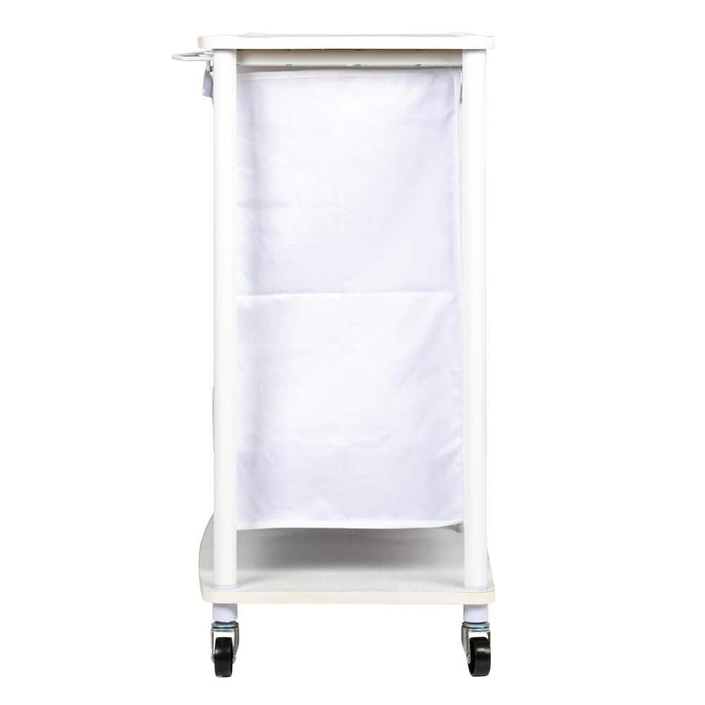 White Steel Frame Collapsible 3-Bag Laundry Sorter with Wheels