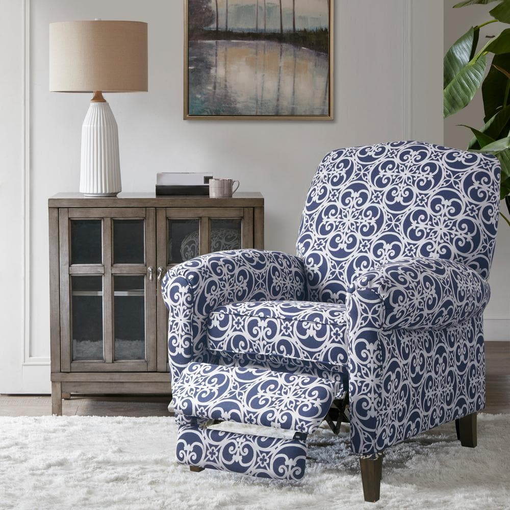 Navy Multi Microfiber Push Back Recliner with Wood Legs