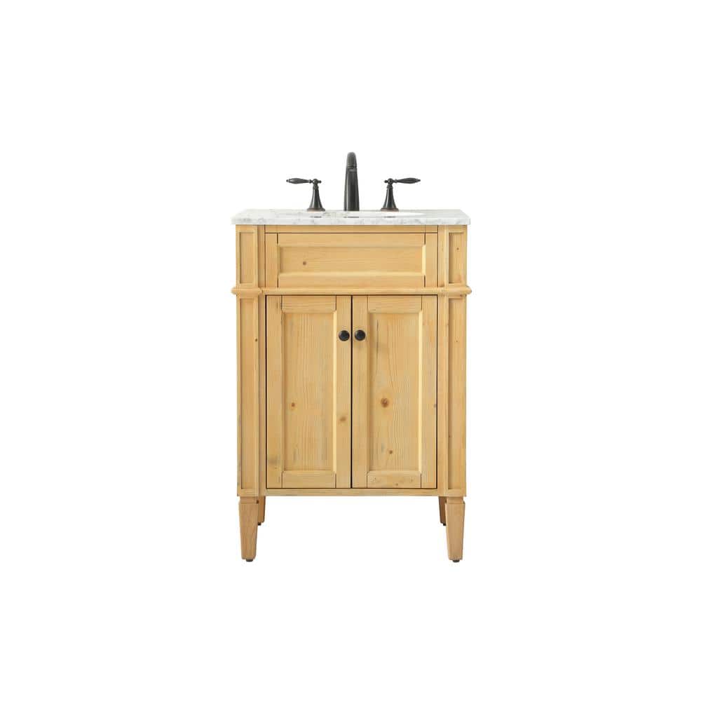 Simply Living 24 in. W x 21.5 in. D x 35 in. H Bath Vanity in Natural Wood with Carrara White Marble Top