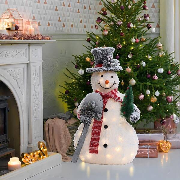 LuxenHome 35 in. H White Frosted Snowman Holding Shovel and