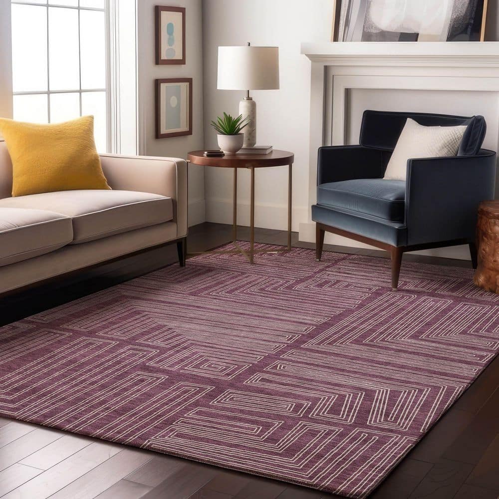 Mayfield Premium Machine Washable Abstract AMF1045 Eggplant 3 ft. x 4 ft. Area Rug price history on PriceWatchPro