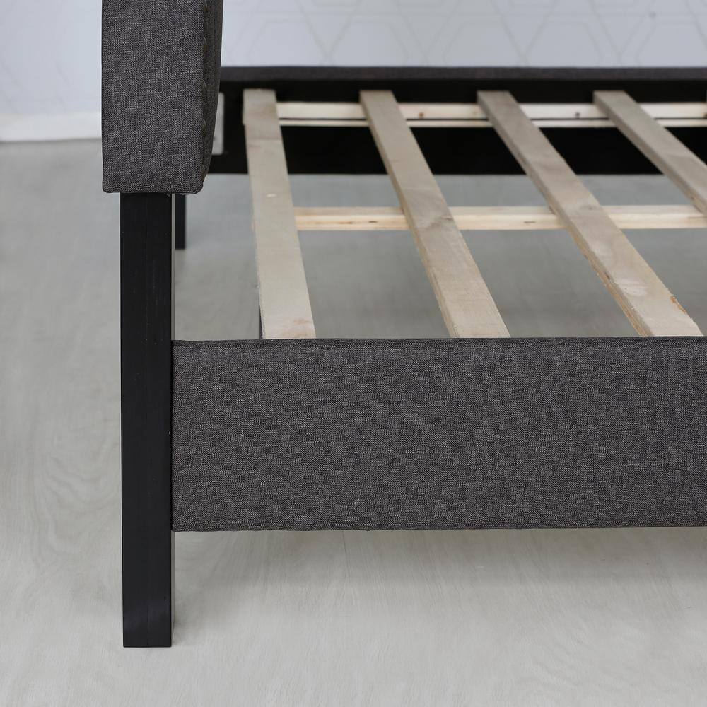 Stone Gray Twin Linen Upholstered Tufted Bed Frame