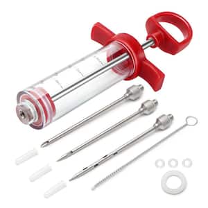 1 oz. Plastic BBQ Marinade Injector Kit with Stainless Steel Meat Needles, Replacement O Rings and Cleaning Brush
