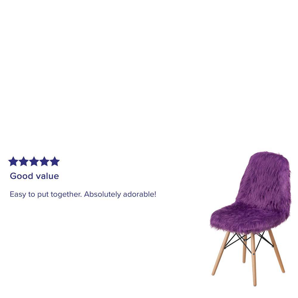 Purple Faux Fur and Beechwood Accent Chair with Metal Bracing