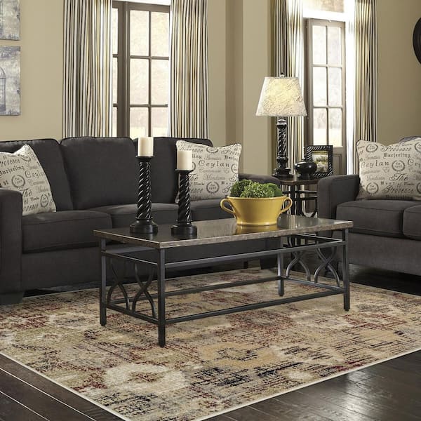 Arabella Gold 8 ft. x 10 ft. Modern Distressed Diamonds Polypropylene Area Rug