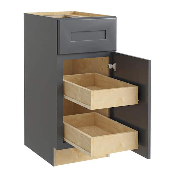 Home Decorators Collection Newport 15 in. W x 24 in. D x 34.5 in. H Assembled Plywood Base Kitchen Cabinet in Deep Onyx with 2ROT Soft Close RH