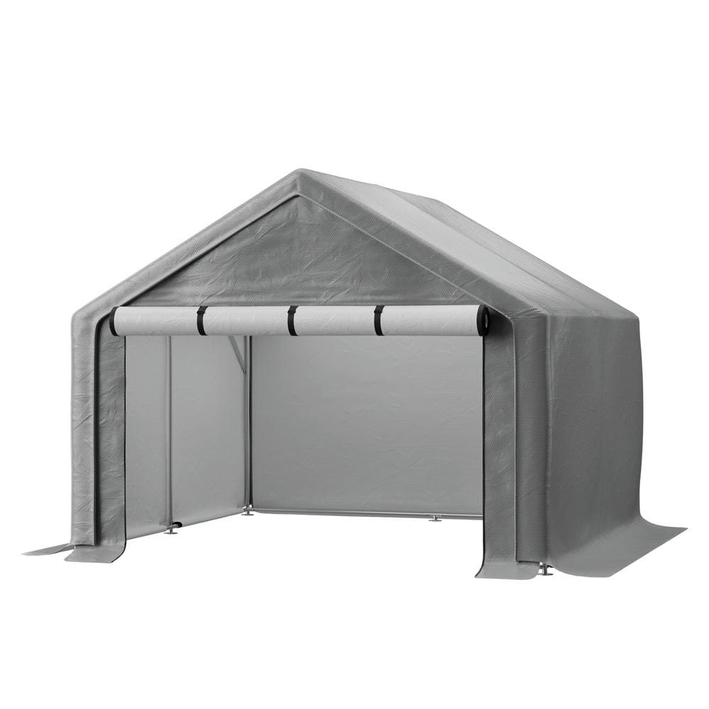 10 ft. W x 10 ft. D x 10 ft. H Peak-Style Metal Storage Shed in Grey with Roll up Zipper Door (100 sq. ft.) -  Wiilayok, HD-W121272362