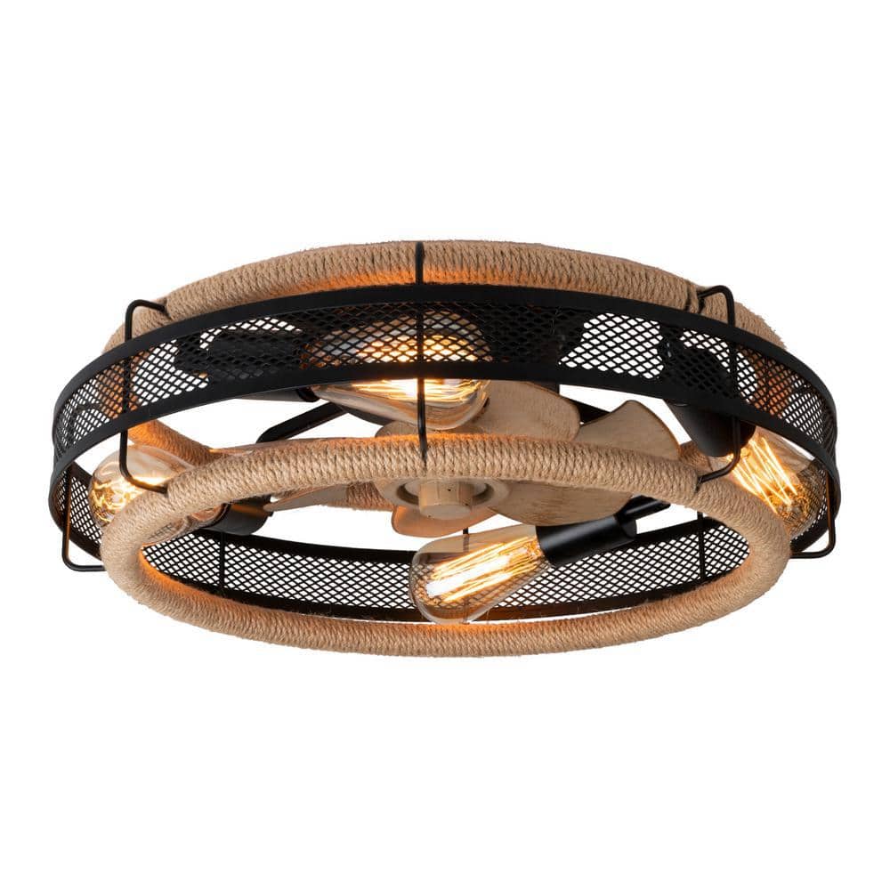 Fans With Roping Tivleed 11.02 in. Indoor Black Bohemian Hemp Rope Ceiling Fan, Low ...
