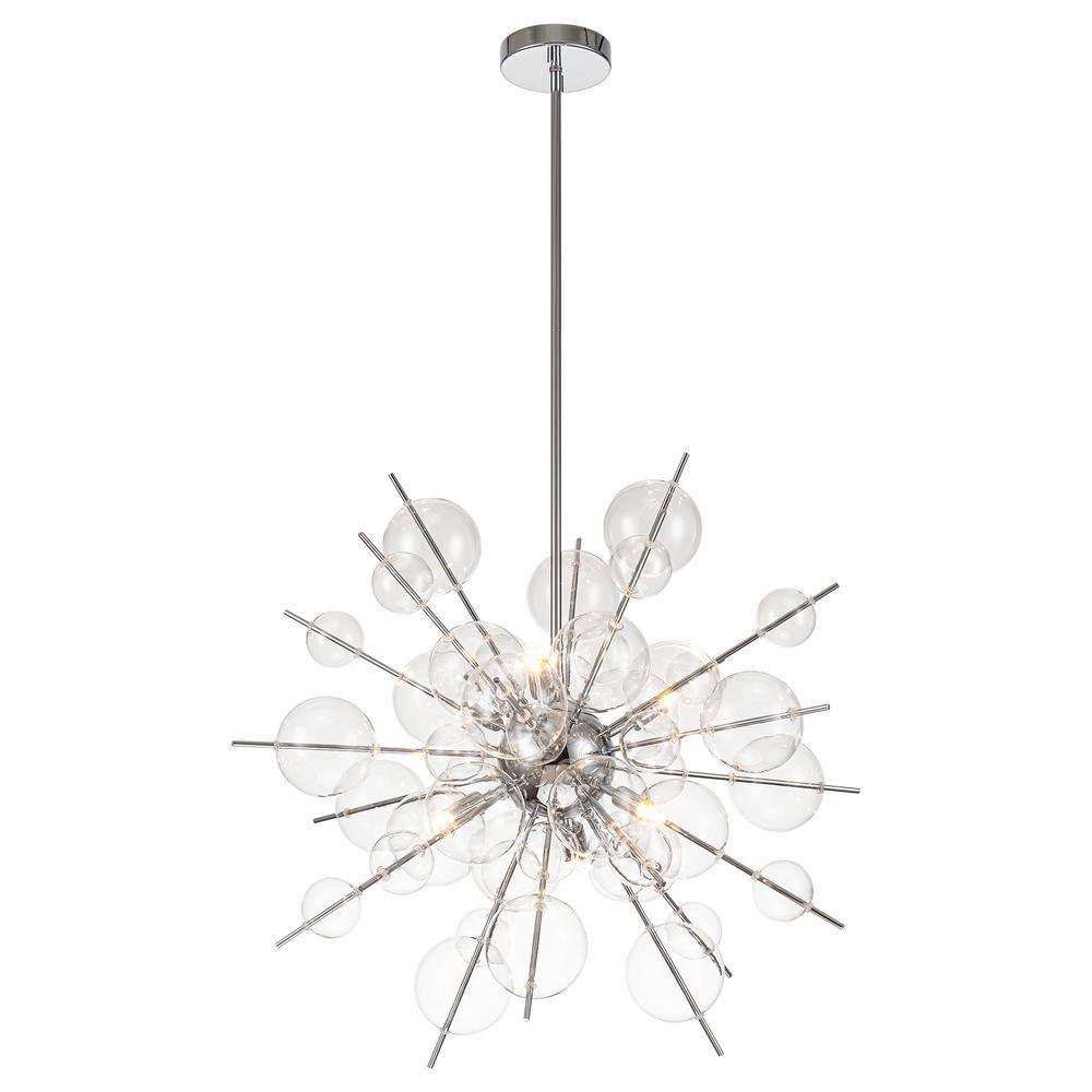 RRTYO Inola 6-Light Chrome Modern Glam Linear Sputnik Clear Glass Globe ...