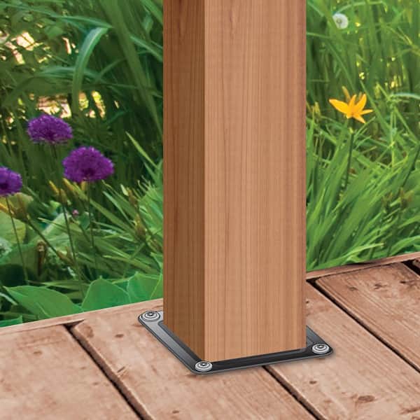 4 in. x 4 in. Black Wood Post Connector Plate (4-Pack)
