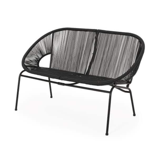 ITOPFOX Black Iron Outdoor Modern Love Seat Rattan