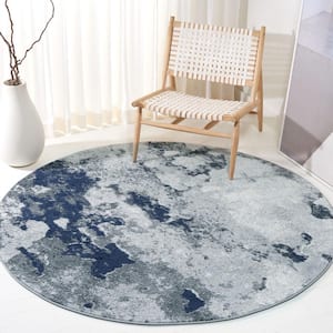Adirondack Navy/Gray 6 ft. x 6 ft. Distressed Abstract Round Area Rug