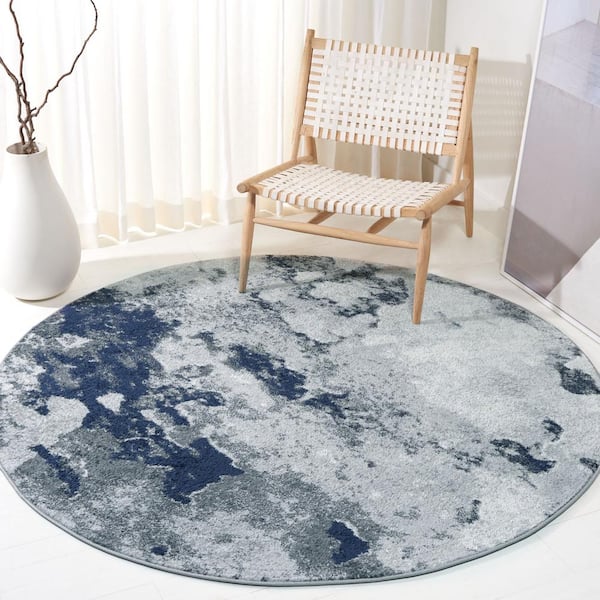 ADirondack Navy/Gray 8 ft. x 8 ft. Distressed Abstract Round Area Rug