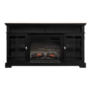 Canteridge 60 in. Freestanding Media Console Electric Fireplace TV Stand in Black with Clear Lake Oak Top