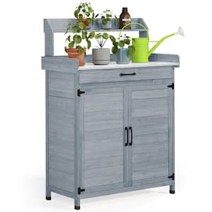 36 in. W x 51.5 in. H Outdoor Garden Potting Bench Table Work Station Storage Cabinet with Metal Tabletop, Drawer