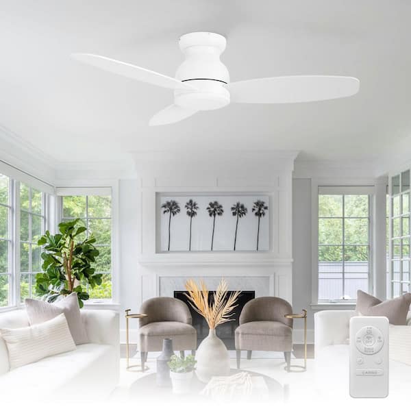 Airville 48 in. Indoor White 10-Speed DC Motor Flush Mount Standard Ceiling Fan with Remote Control without Light