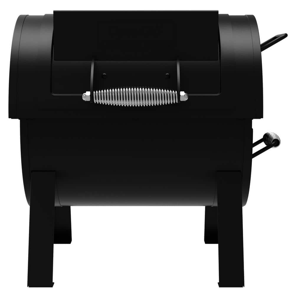 Portable Black Steel Tabletop Charcoal Grill with Smoker