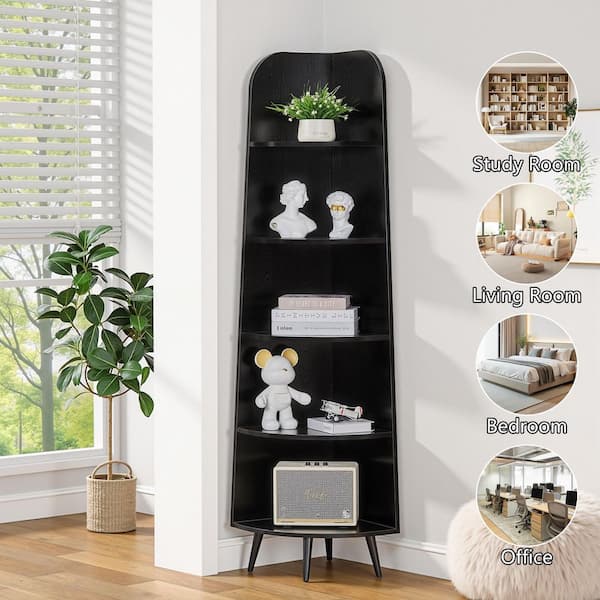 VECELO Tall Corner Shelf Cabinet 5 Tier 67 in. , Mid-Century