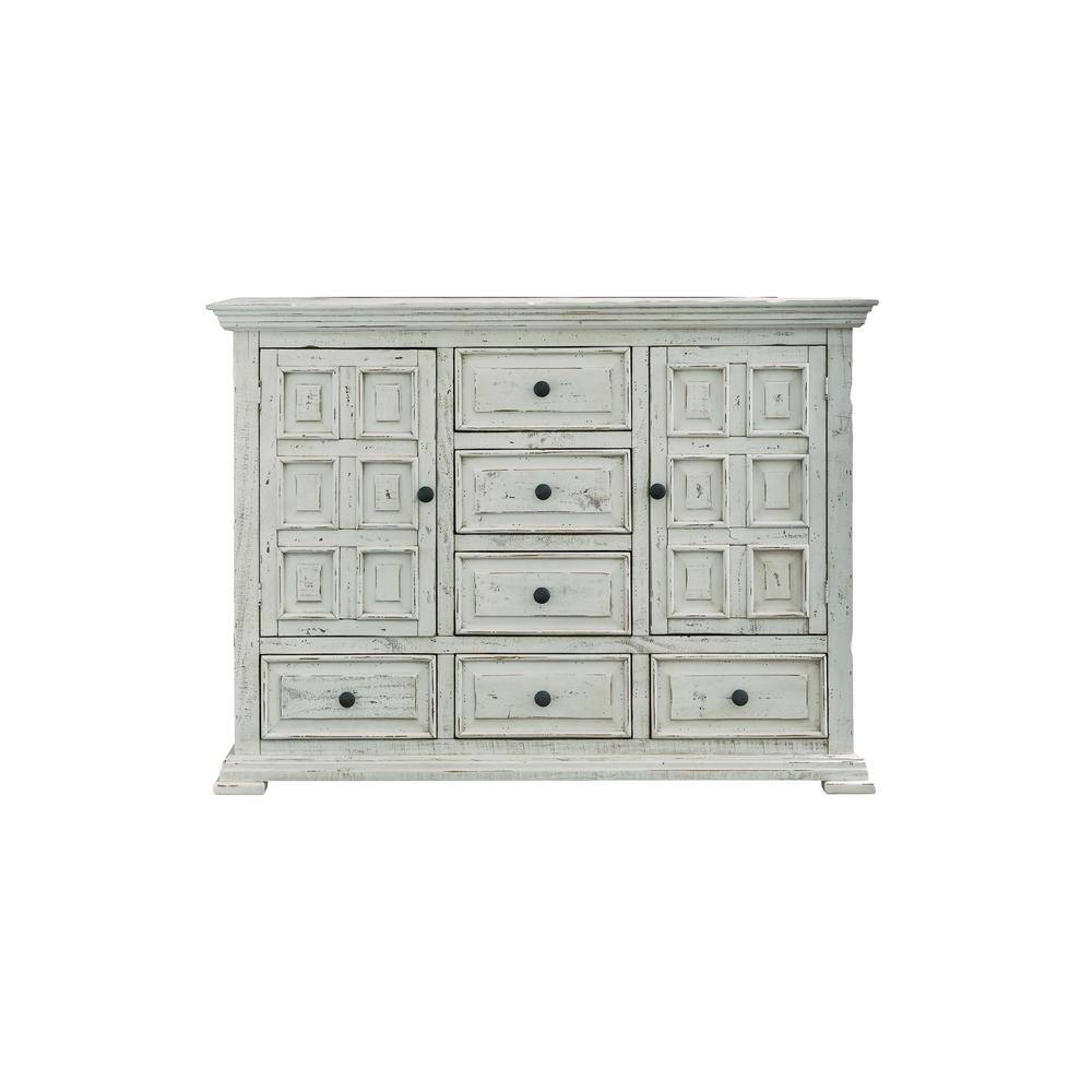 Rustic Farmhouse 61" White Wood Dresser with 6 Dovetail Drawers
