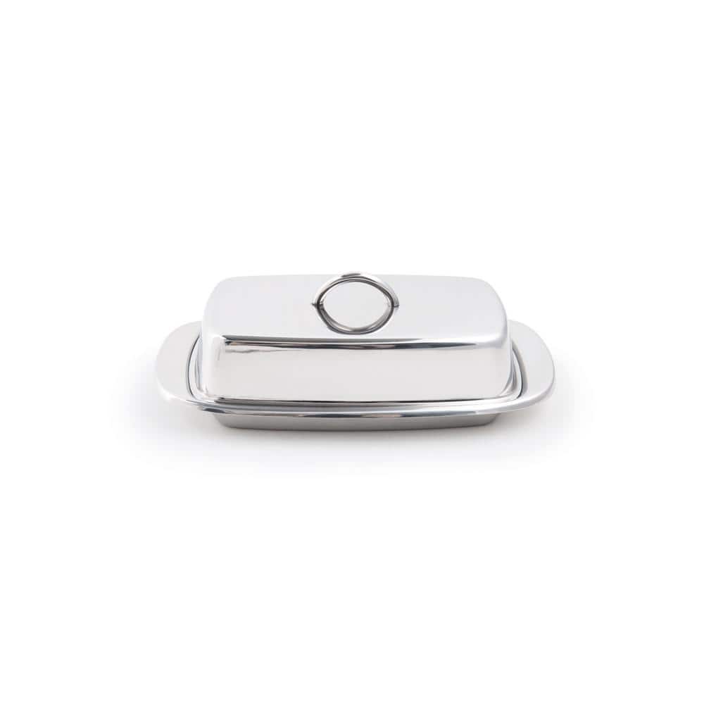 Stainless Steel Rectangular Butter Dish with Lid and Handle