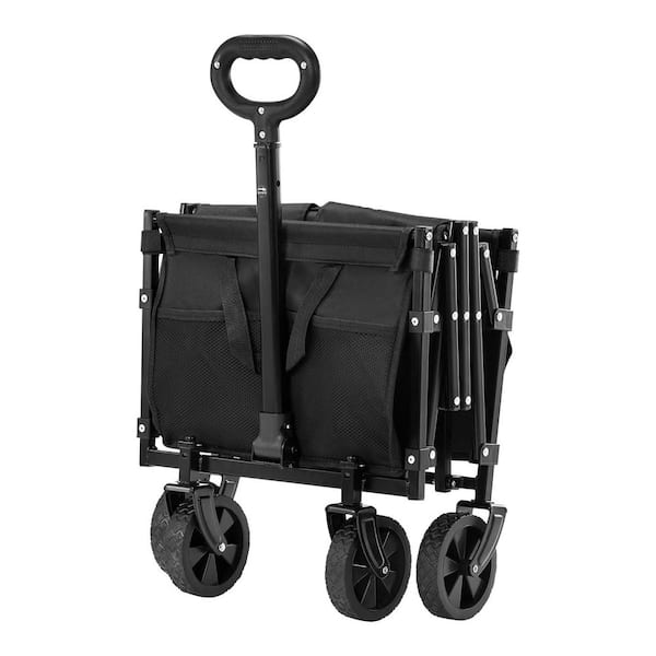 Collapsible Wagon Carts, 120L & 225LBS. Folding Wagons with All-Terrain Wheels, Black, 1.96 cu. ft., Steel, Garden Cart