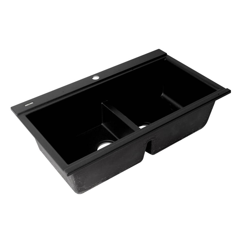 34'' Matte Black Granite Double Bowl Kitchen Sink