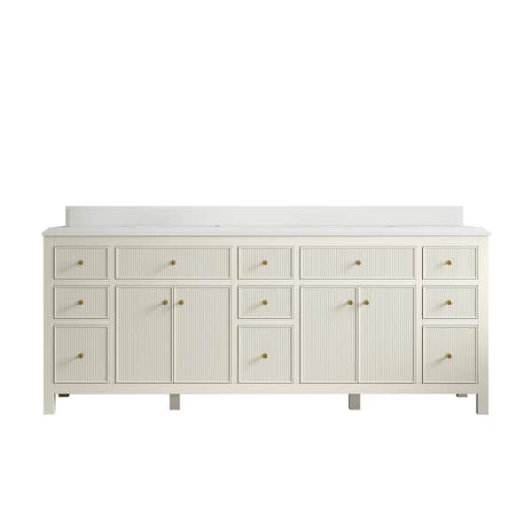 Willow Collections Sonoma 84 in. Double Sink Freestanding Alabaster Bath Vanity with White Quatrz Top Unassembled