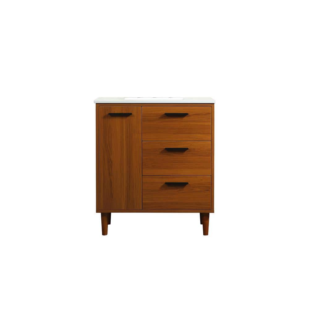 Simply Living 30 in. W x 19 in. D x 34 in. H Bath Vanity in Teak with Ivory