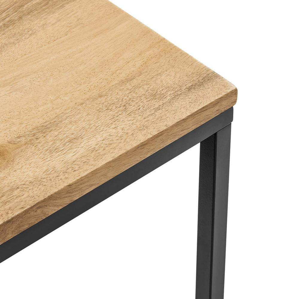Zora Oak Wood and Black Metal Square Side Table