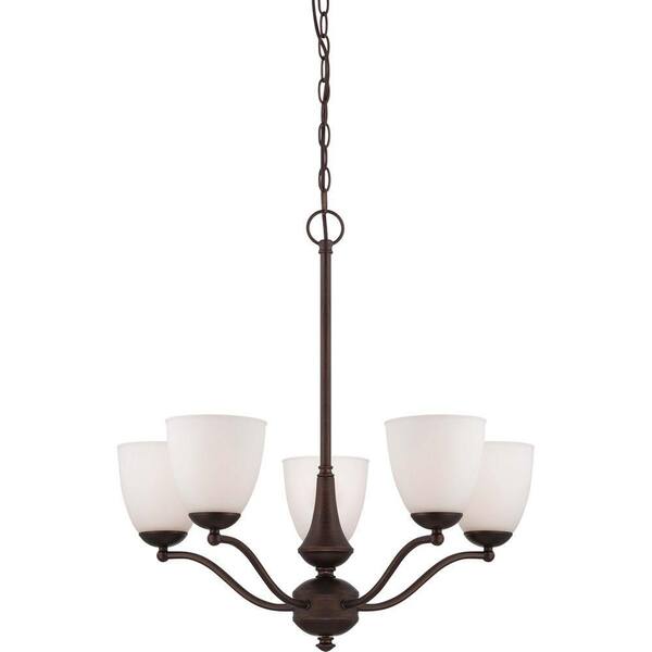 Glomar 5-Light Prairie Bronze Arms Up Chandelier with Frosted Glass Shade and 13-Watt GU24 Lamps