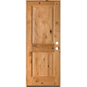 30 in. x 80 in. Rustic Knotty Alder Square Top Clear Stain Left-Hand Inswing Wood Single Prehung Front Door