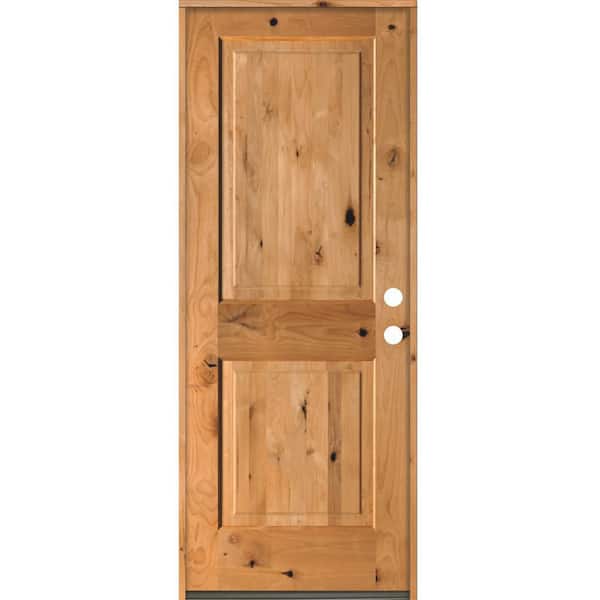 32 in. x 80 in. Rustic Knotty Alder Square Top Clear Stain Left-Hand Inswing Wood Single Prehung Front Door