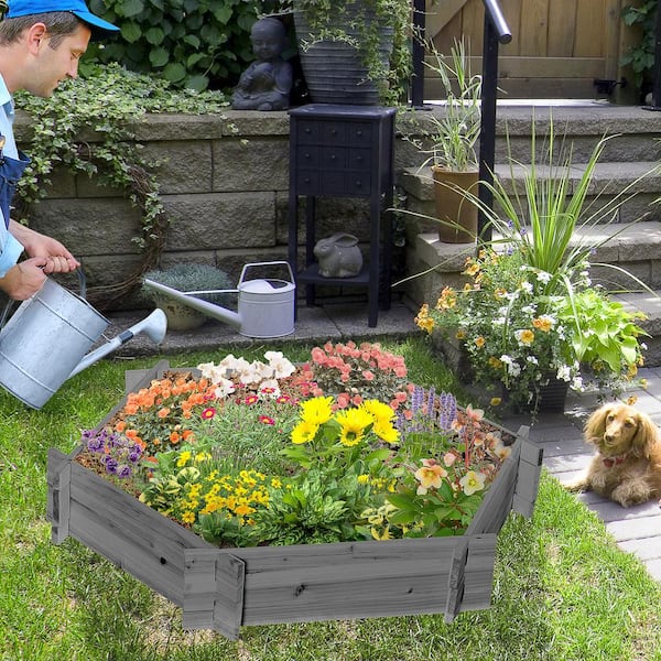 Hexagon Wooden Raised Garden Bed - 39 in. Screwless Planter Box