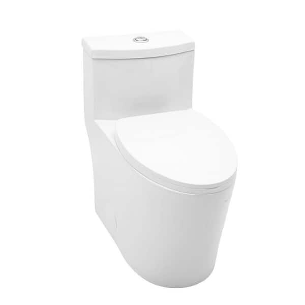 12 in. 1-Piece 1.1/1.6 GPF Dual-Flush Elongated Skirted Toilet in White with Soft-Close Seat Included