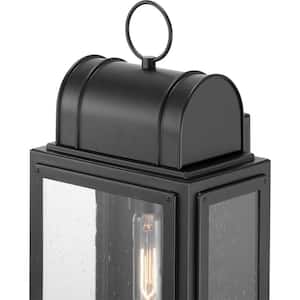Landstone 1-Light 17 in. Matte Black Outdoor Wall Lantern with Clear Glass