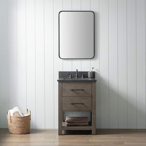 Windwood 24 in. W x 22 in. D x 34 in. H Bath Vanity in Smoke Gray with Blue Limestone Vanity Top with White Sink