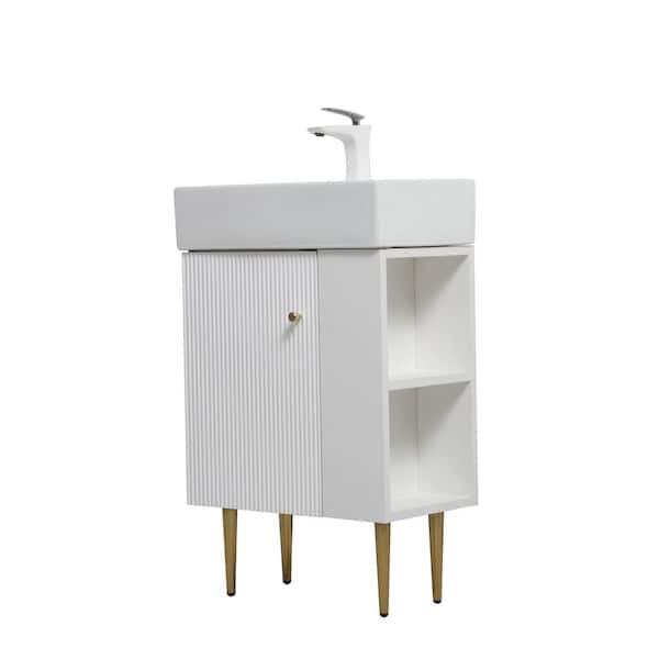 GDFSTUDIO Timell 21.6 in. Modern Freestanding White Bath Vanity with White Ceramic Top, Right Side Cabinet, Shelves