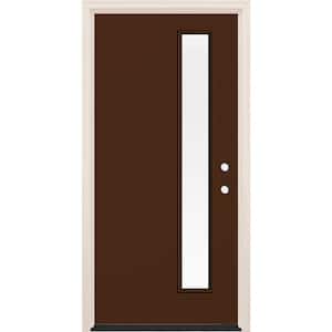 36 in. x 80 in. Left-Hand/Inswing Clear Glass Chestnut Painted Fiberglass Prehung Front Door with 4-9/16 in. Frame