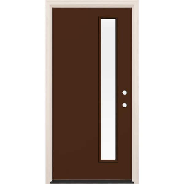 Builders Choice 36 in. x 80 in. Left-Hand/Inswing Clear Glass Chestnut Painted Fiberglass Prehung Front Door with 4-9/16 in. Frame