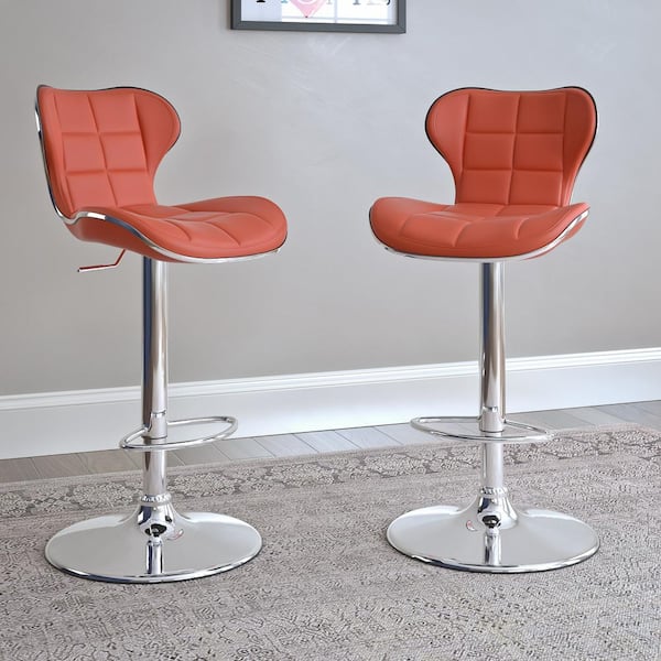 Adjustable Height Red Bonded Leather Swivel Bar Stool (Set of 2)