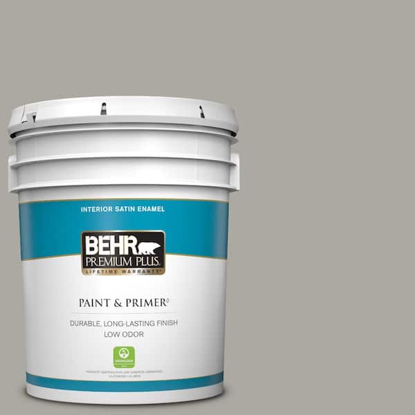 BEHR PREMIUM PLUS 5 gal. #N360-3 Still Gray Satin Enamel Low Odor Interior Paint & Primer