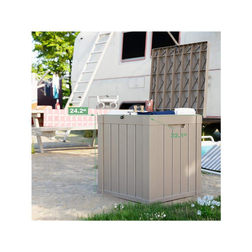 Light Brown Resin Lockable Outdoor Storage Deck Box