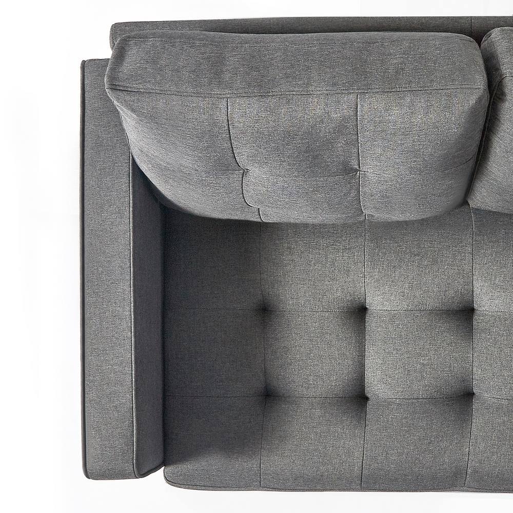 Dark Grey Tufted Fabric Loveseat with Track Arms and Metal Legs