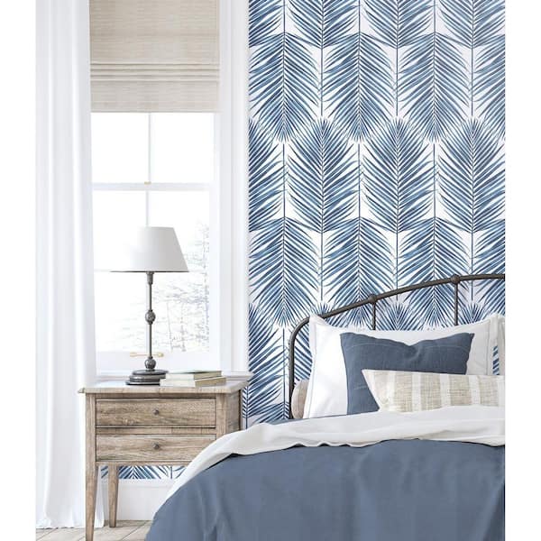 Coastal Blue Paradise Palm Prepasted Wallpaper Roll 56 sq. ft.