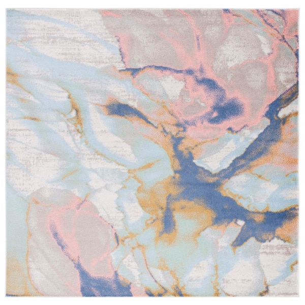 SAFAVIEH Skyler Light Blue/Grey 7 ft. x 7 ft. Abstract Distressed Square Area Rug